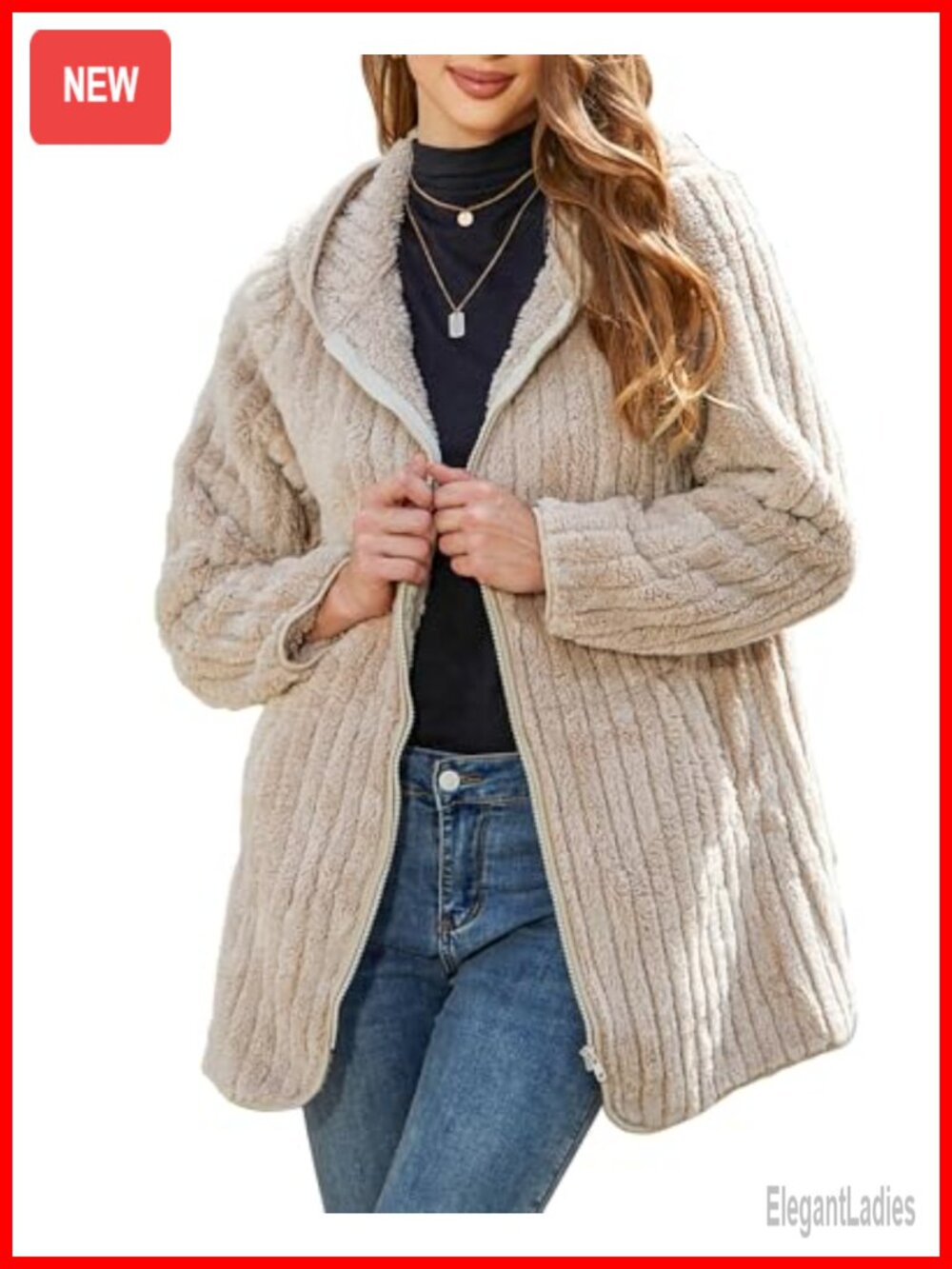 Women Fleece Jacket Hooded Full Zip Sherpa Coat Warm Winter